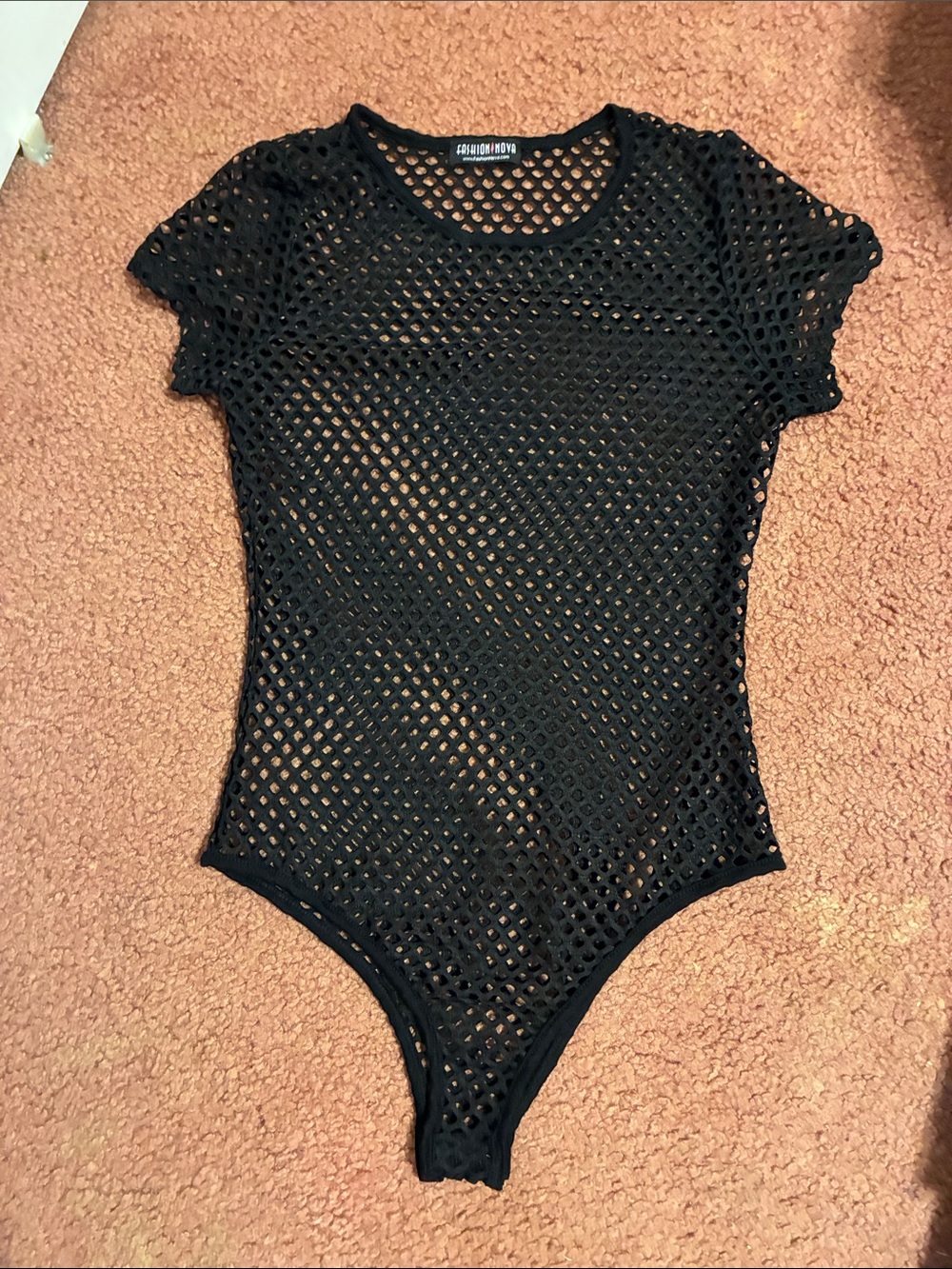 Fashion Nova Black Mesh One-Piece Bodysuit - Picture 1 of 6